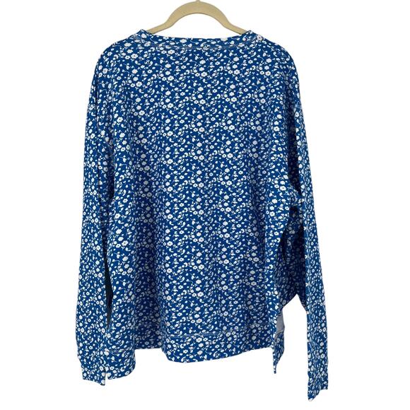 ADDISON BAY Lombard Crew Neck Pullover Top Courtside Blue Floral Cotton Sm NEW - Picture 10 of 14